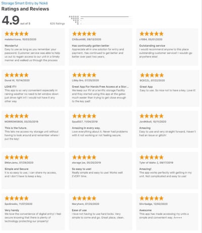 Reviews for the Storage Smart Entry app by Noke