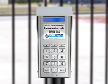 Noke digital keypad with screen on gate entry.