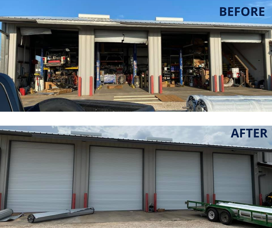 Damaged Commercial Steel Doors from Hurricane Laura Before and After