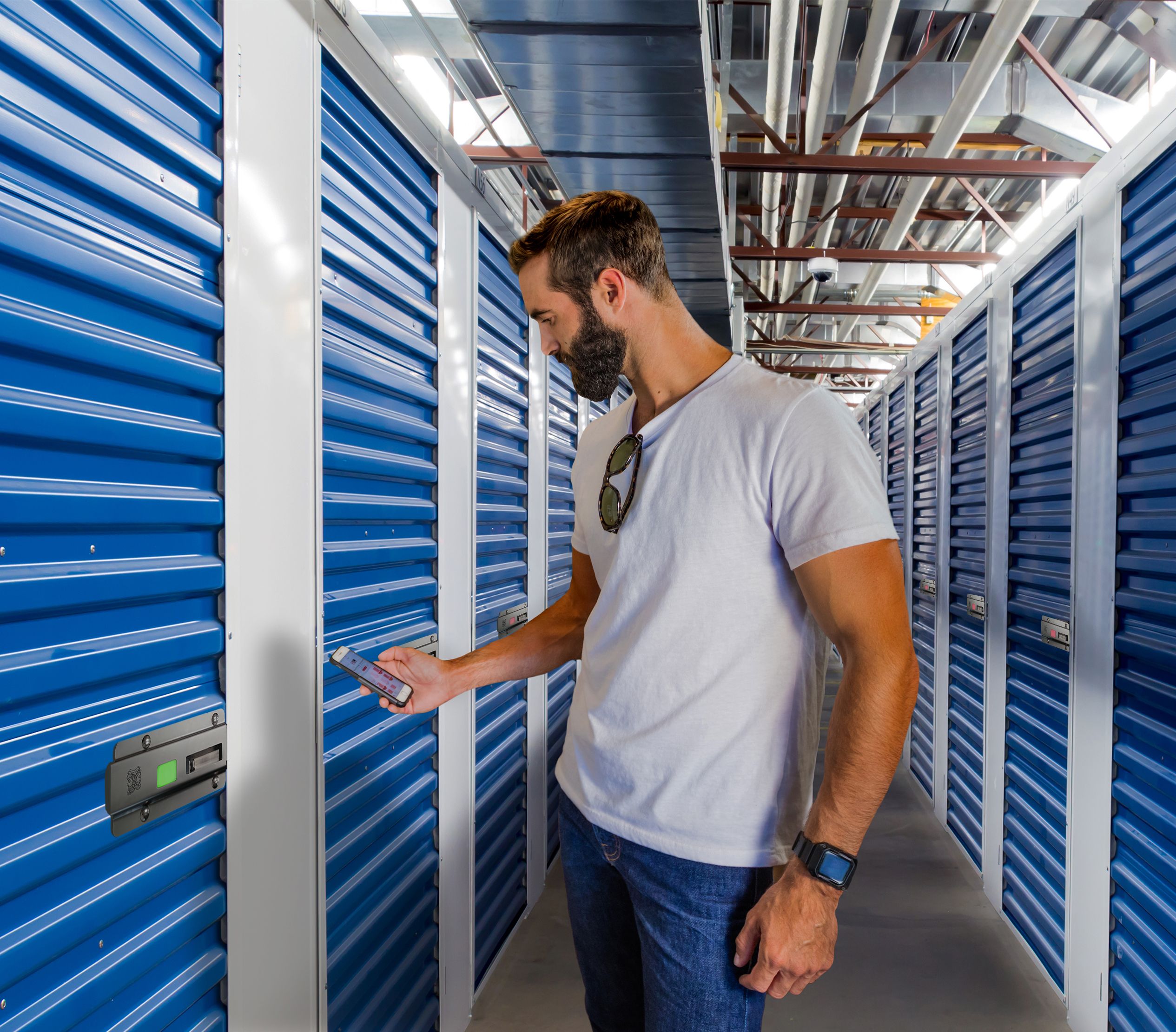 Man Using Nokē ONE Smart Lock at Self-Storage Facility
