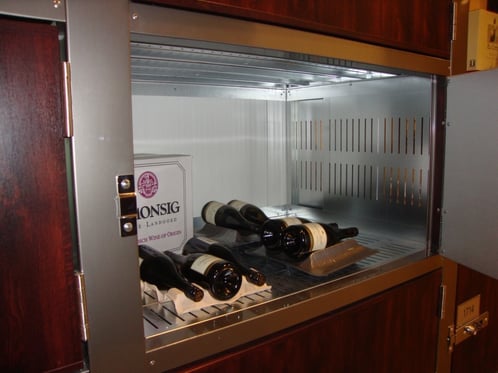 wine storage locker with wine bottles inside