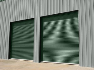 Green Commercial Doors on Warehouse