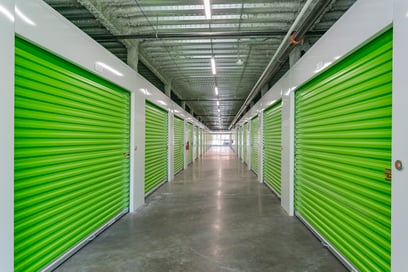 bright green self storage doors