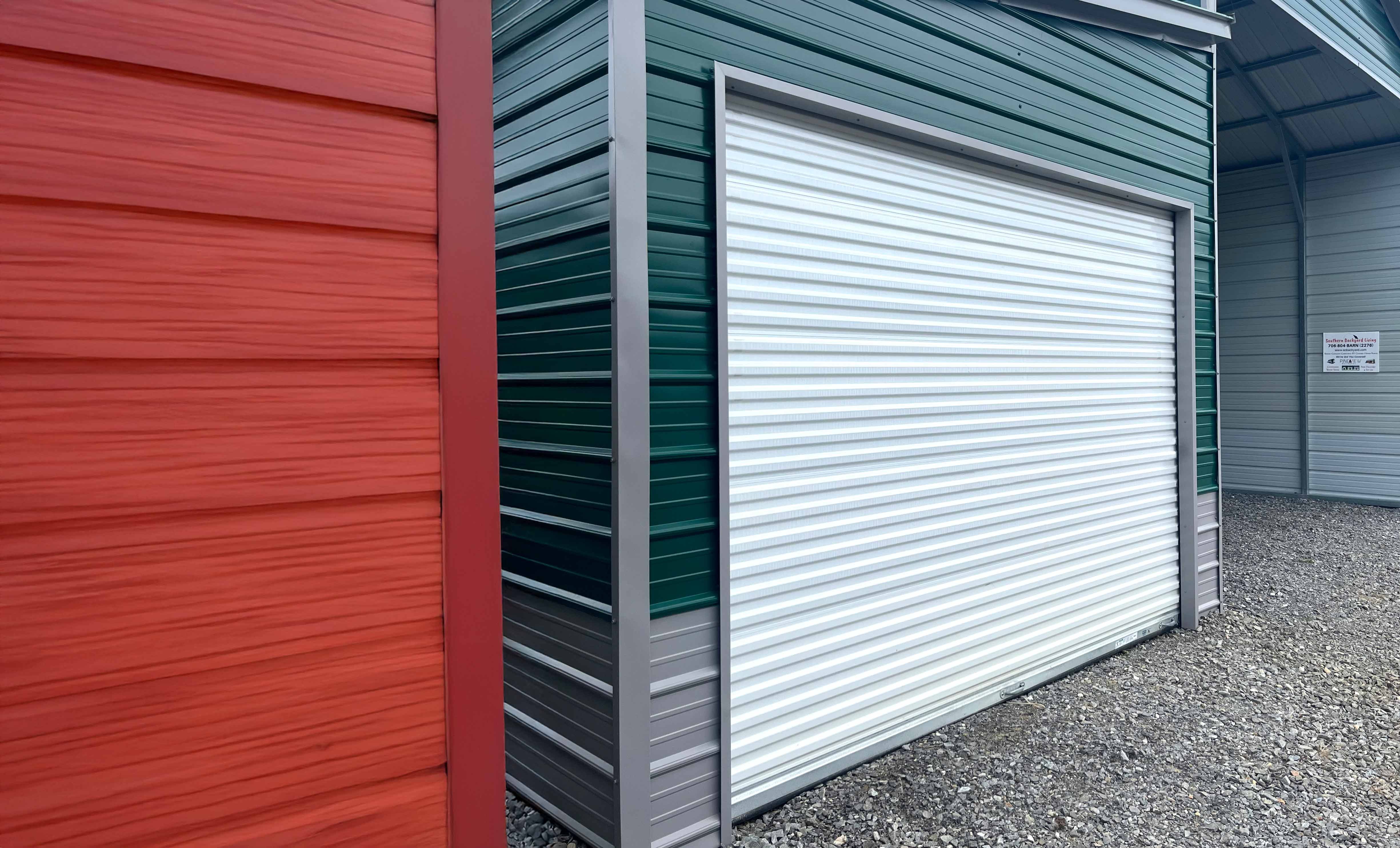 Janus Model 1000 white roll-up door on a shed