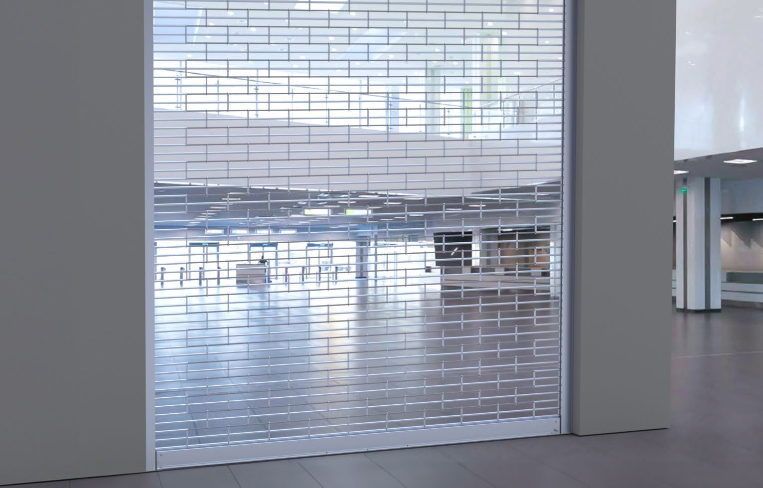 Janus 800HP Series high performance rolling grille in a parking structure opening