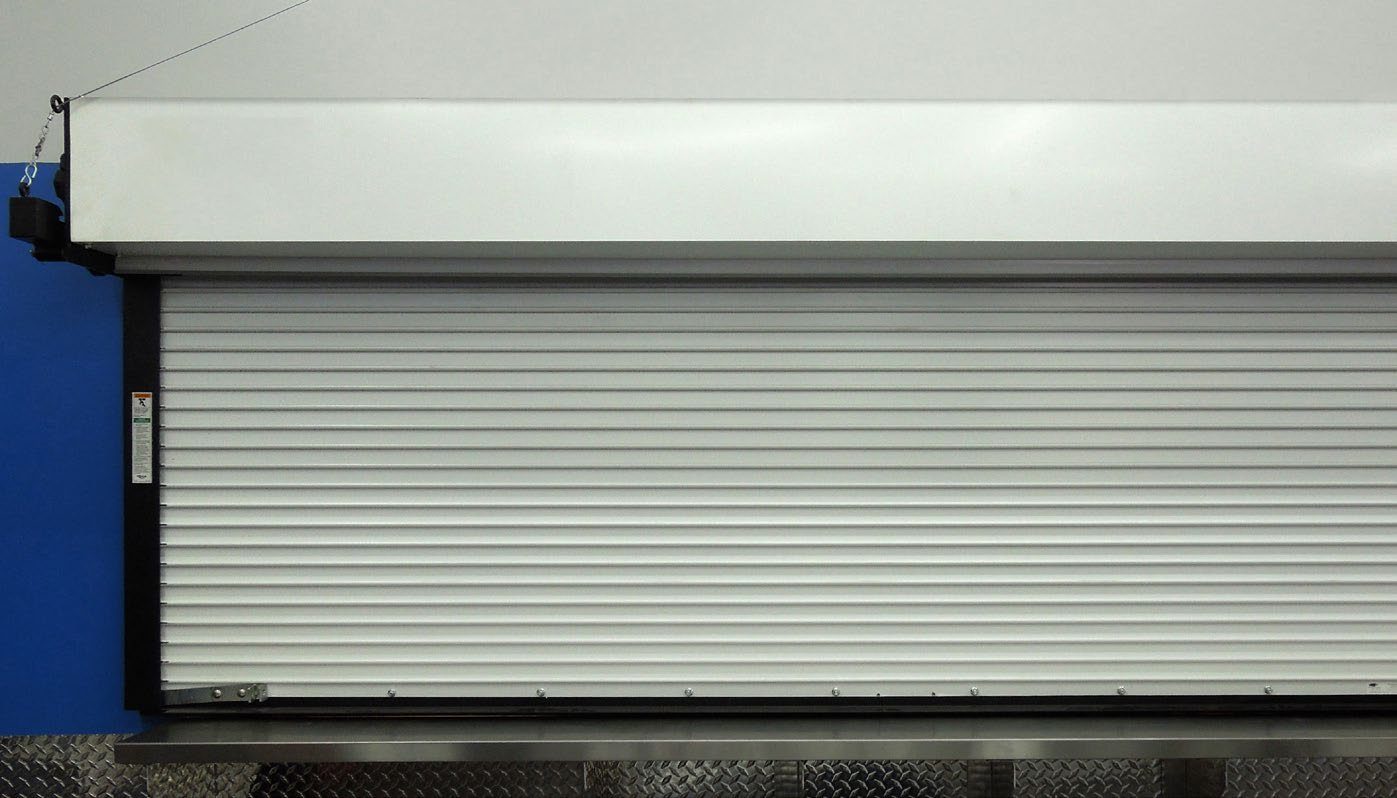 Janus counter shutter closed over a service counter