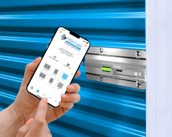 Noke Infinte smart lock with mobile phone showing Noke app.