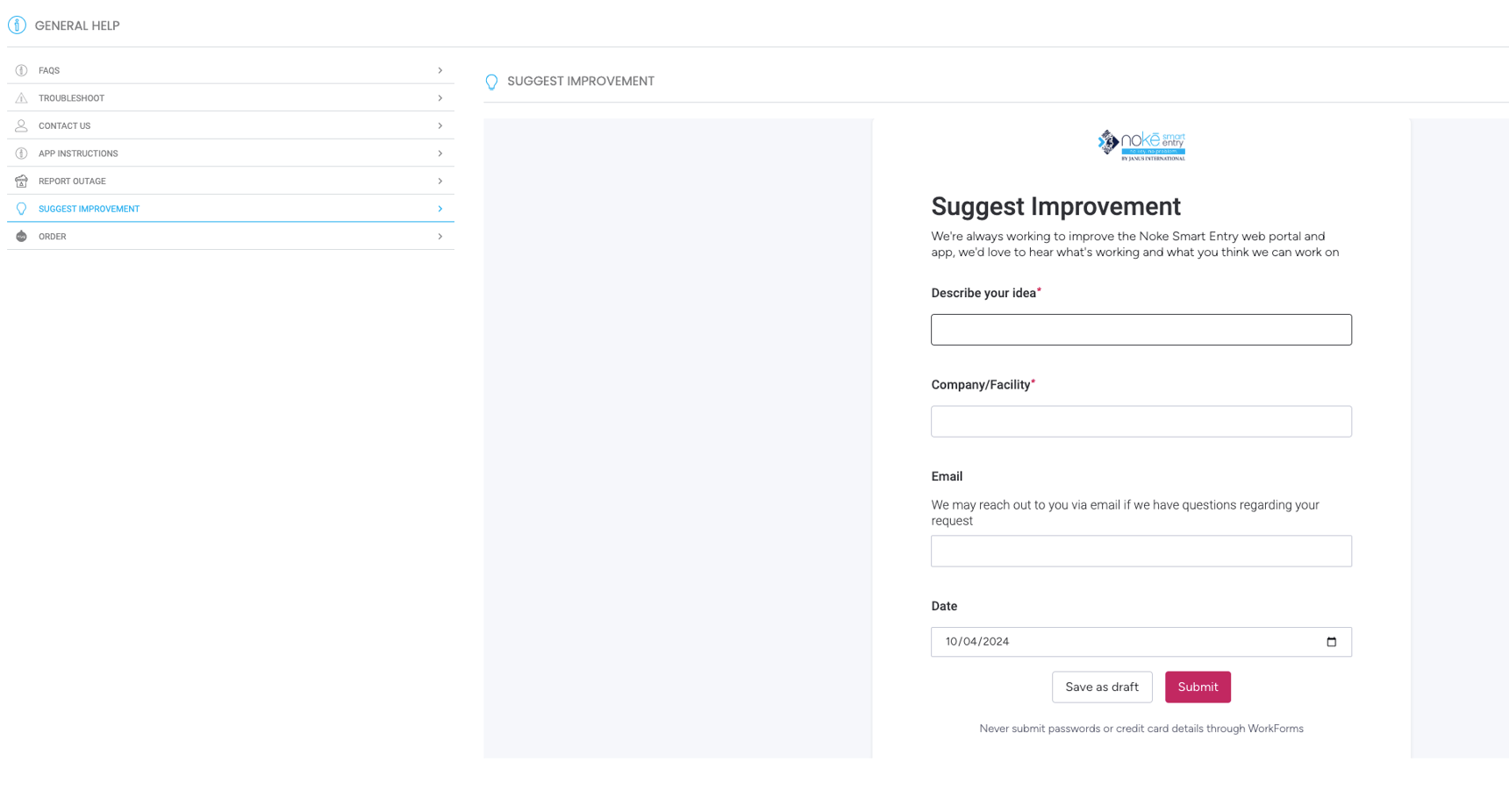 Feature Suggestion Form Example Requesting a New Feature/Improvement