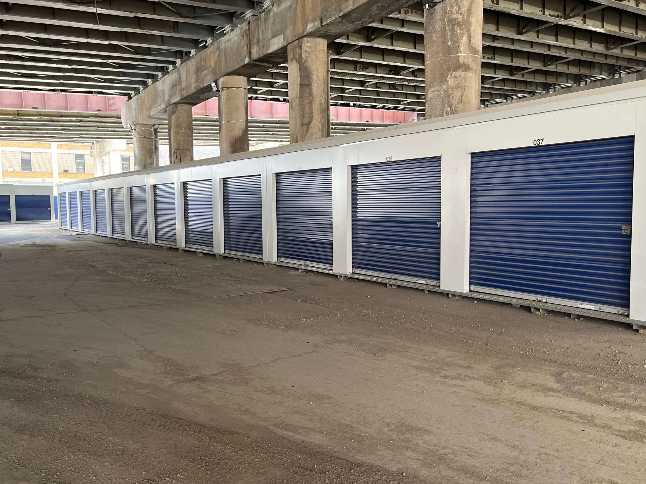 MASS relocatable storage units installed under expressway at StorSafe Self-Storage