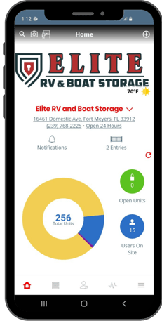 Nokē Smart Entry System mobile app for Elite RV & Boat Storage
