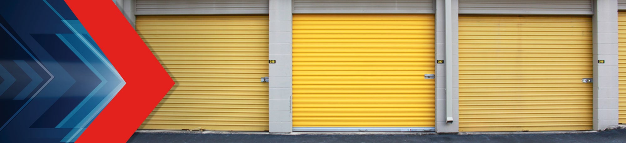 Self-storage doors with Janus R3 program logo 