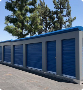 Blue self-storage doors and units