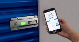 Janus smart lock on blue self storage door 